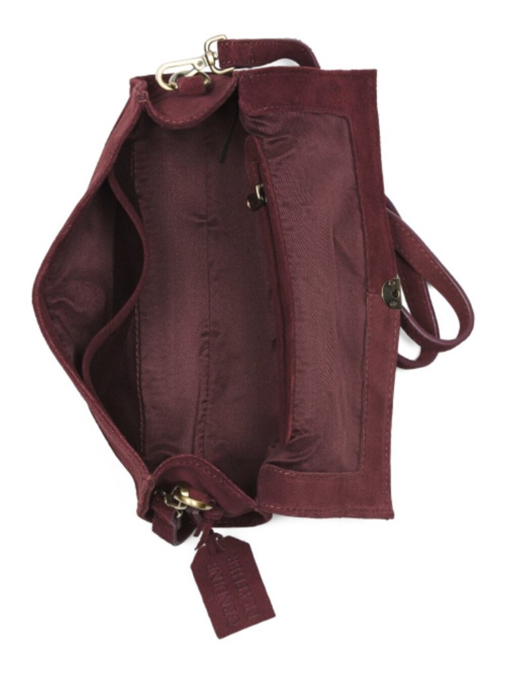 MADE IN INDIA Suede East West Turn Lock Satchel - Picture 2 of 4